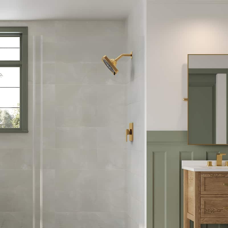 Square Shower System with 7 Spray Modes and Pressure Balance Valve