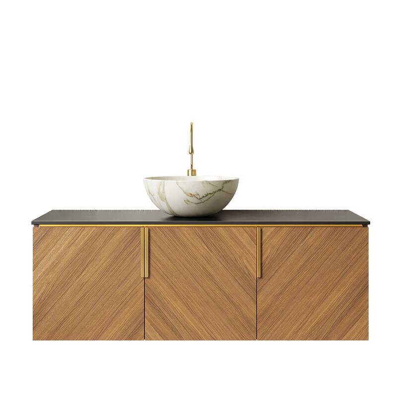 Wall-Mounted Bathroom Vanity with Round Ceramic Sink