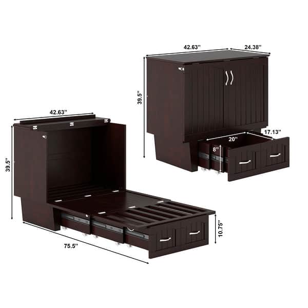 dimension image slide 3 of 10, Nantucket Murphy Bed Chest with Mattress and Built-in Charging Station