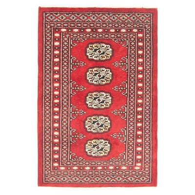 ECARPETGALLERY Hand-knotted Finest Peshawar Bokhara Red Wool Rug - 2'1 x 3'1