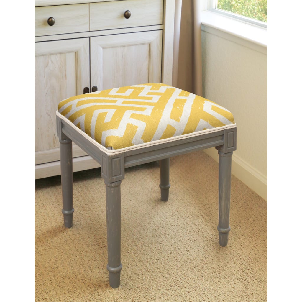Rustic Grey Finish Foam/Linen/Wood Lattice Vanity Stool