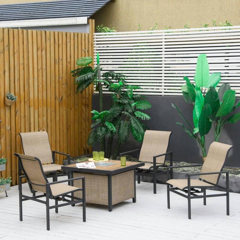 5-Piece Outdoor Dining Set, Chill Compartment, 4 Rocking Chairs