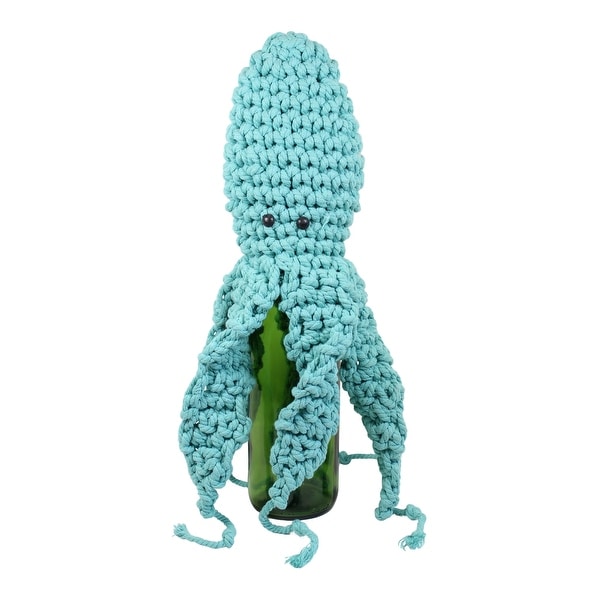 Blue Octopus Bottle Cover Woven Macrame Tabletop Figurine
