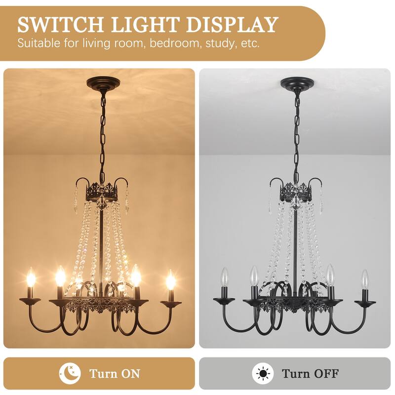 6-Light Candle Design Hanging Crystal Linear Chandelier Lighting for Kitchen Island