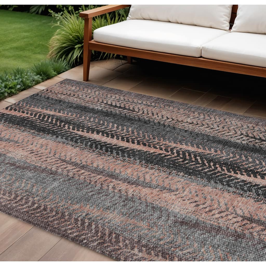 HomeRoots Botanical Leaves Transitional Rectangle Outdoor Rug