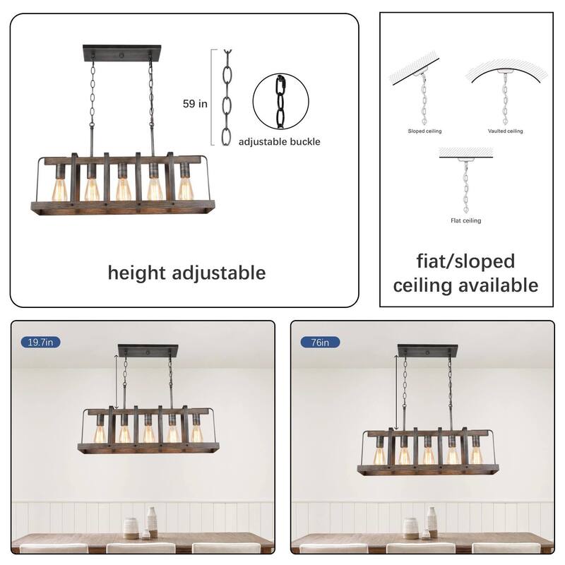 Farmhouse 5-Light Island Chandelier for Kitchen Island
