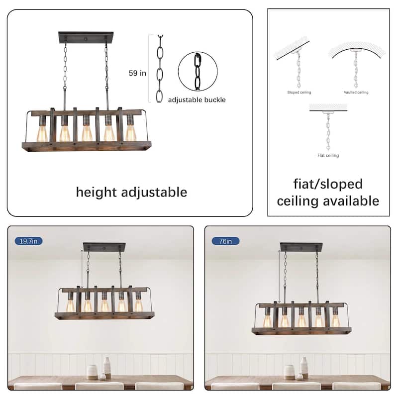 Modern Farmhouse 5-Light Linear Chandelier Island Lights - L28"*W7.1*H15.3"