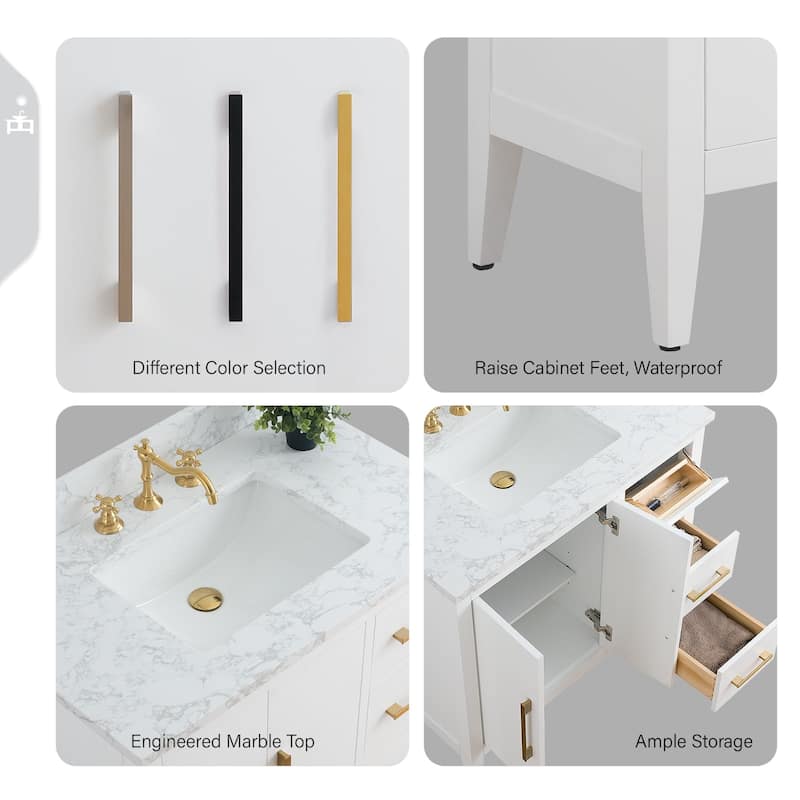 Vanity Art 36" Single Sink Bathroom Vanity Cabinet with Engineered Marble Countertop
