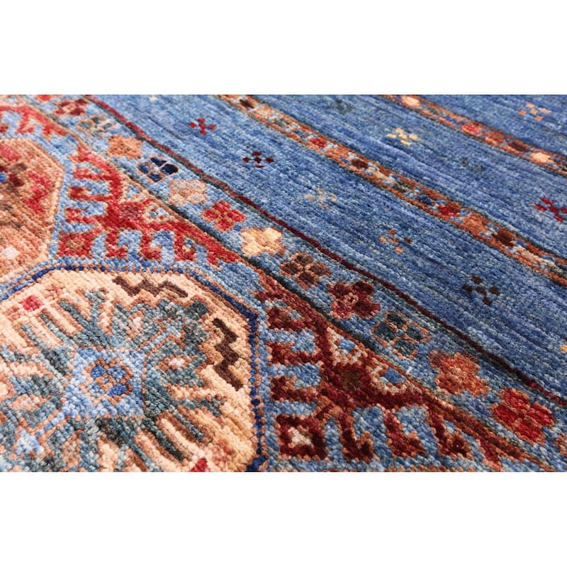 Golden Nile Blue Khorjin Persian Gabbeh Handmade Wool Rug - 2' 8" X 4' 1"