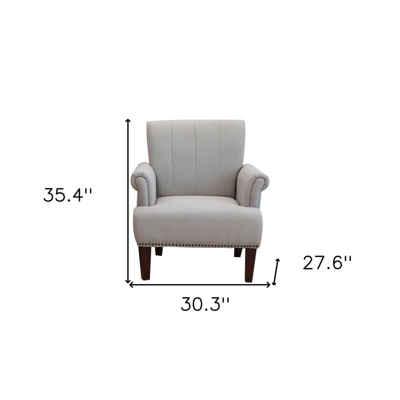 30" Light Gray And Brown Upholstered Arm Chair - 30.3' X '35.4' X '27.6
