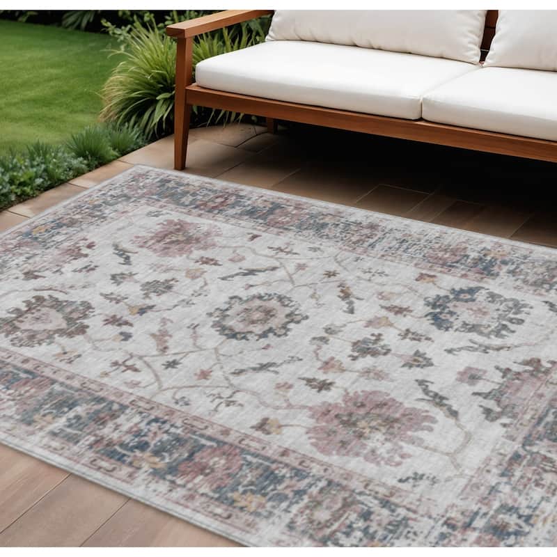 HomeRoots Floral Traditional Rectangle Outdoor Rug - 8' X 10'