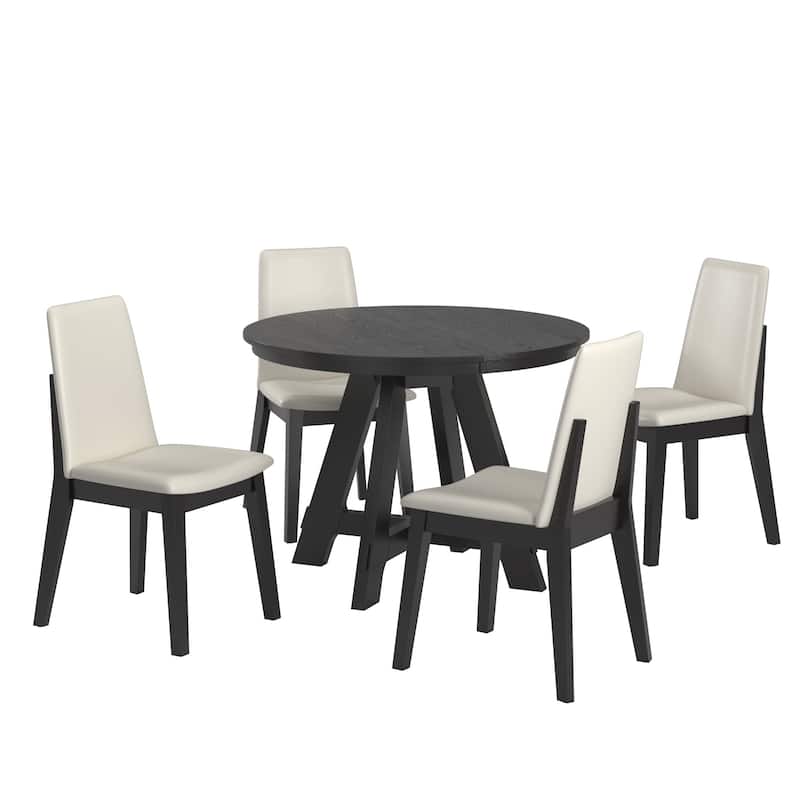 Harstad 42"-60" Extendable Round Dining Set with Vegan Leather Upholstered Chairs by iNSPIRE Q Modern