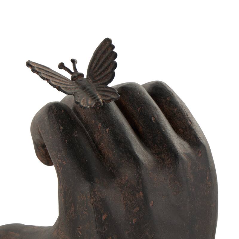 Resin Hands Heart Inspired Decorative Bookends with Butterfly and Copper Accents - Set of 2 Dark Brown - Roche River Decor