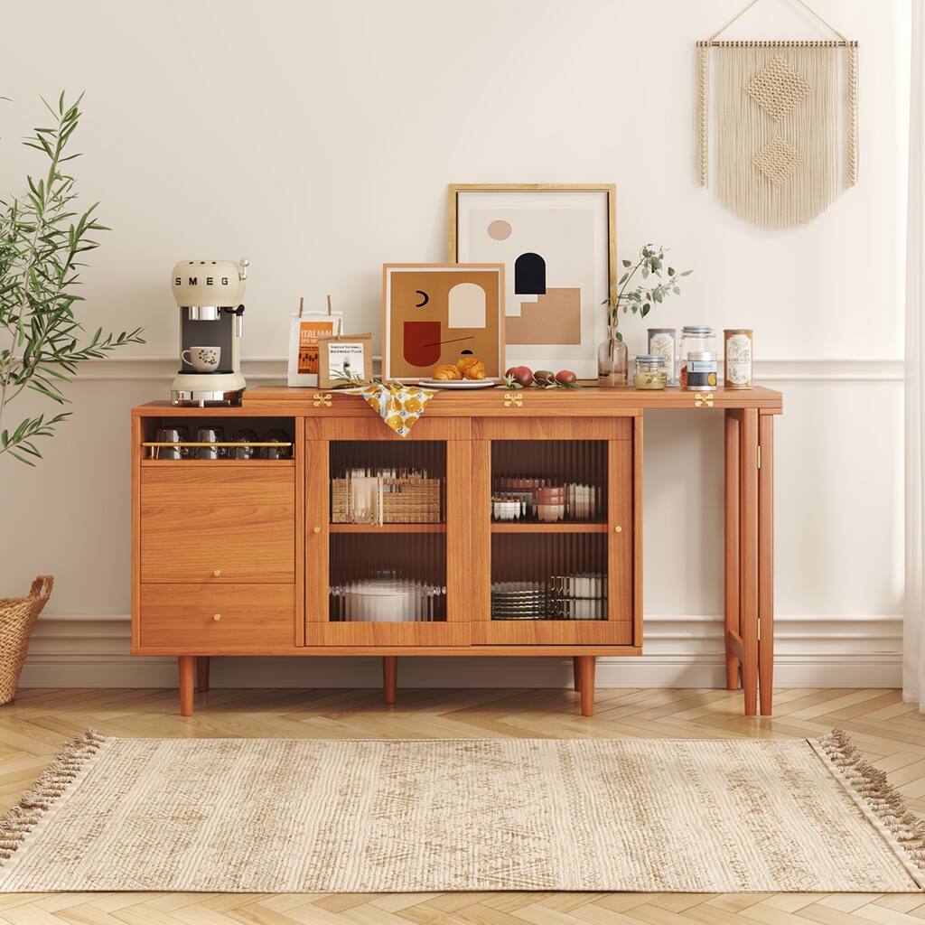 JASIWAY 2-in-1 Buffet Sideboard with Extendable Dining Table