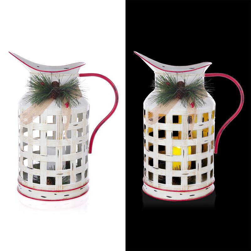 Alpine Corporation Rustic Metal Pitcher Candle Décor with Warm White LED Lights
