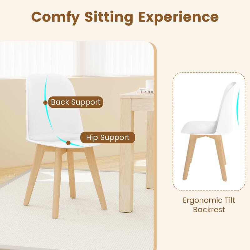 Set of 2 Modern Armless Dining Chairs with Beech Wood Legs and Tilt Backrest for Kitchen and Living Room - 17.5" x 20.5" x 31"