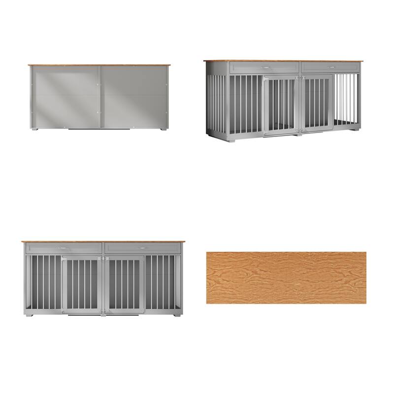 72.4 Inch Wooden Large Furniture Dog Crate with Drawers & Divider