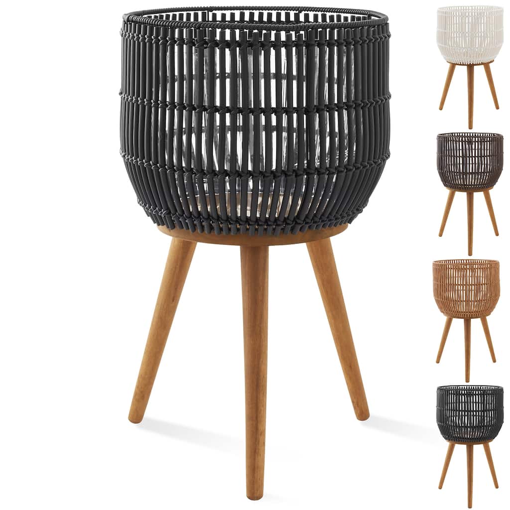 Indoor Planter with Stand Large Rattan Basket for Plants and Flowers