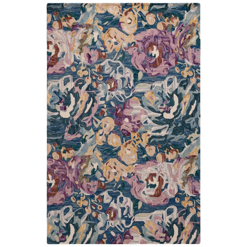 SAFAVIEH Handmade Blossom Stavroula French Country Floral Wool Rug - 5' x 8' - Light Blue/Plum