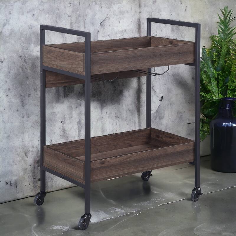 Jerrick Walnut & Black Finish Serving cart - Black,Walnut