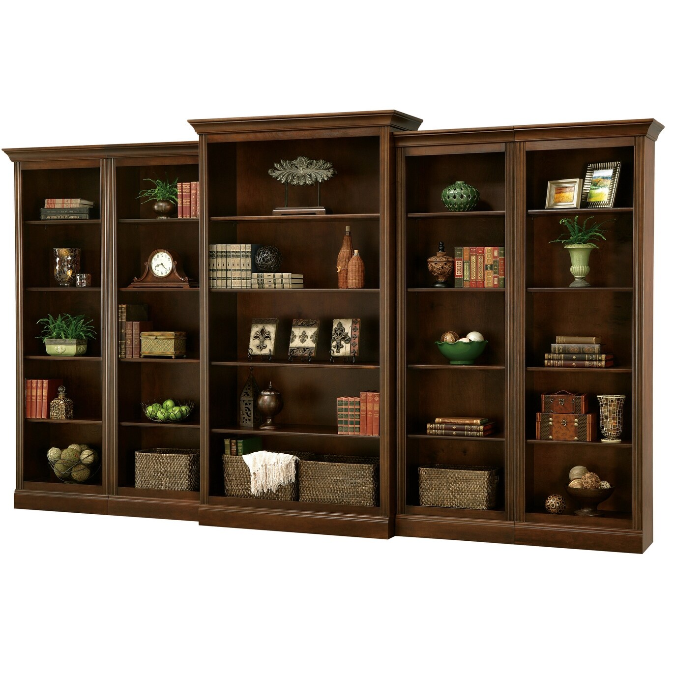 Newport Series Wooden Tall Modern 5 Tier Bookcase Book Shelf Media Storage Organ 