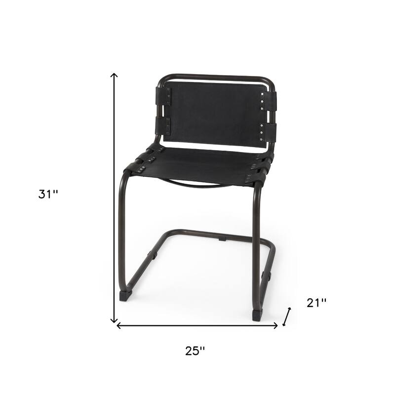 Contemporary Faux Leather Dining Side Chair with Open Back and Black Metal Legs Nailhead Trim - 31”H x 25”W x 21”D