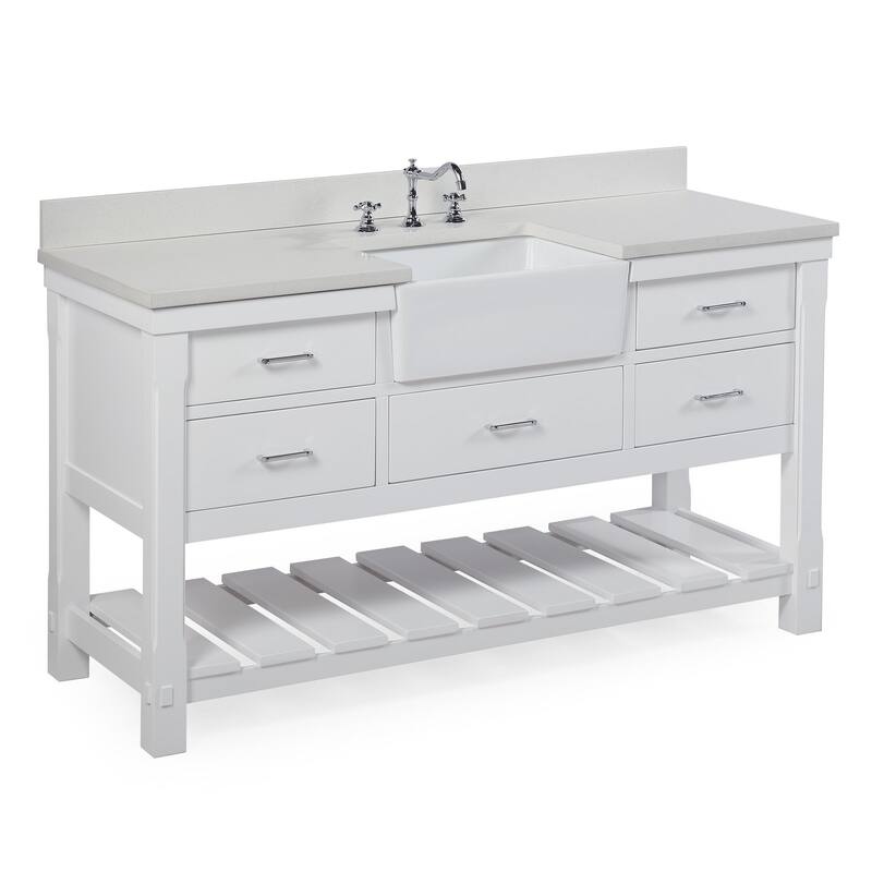 KitchenBathCollection Charlotte 60" Single Farmhouse Vanity with Quartz Top