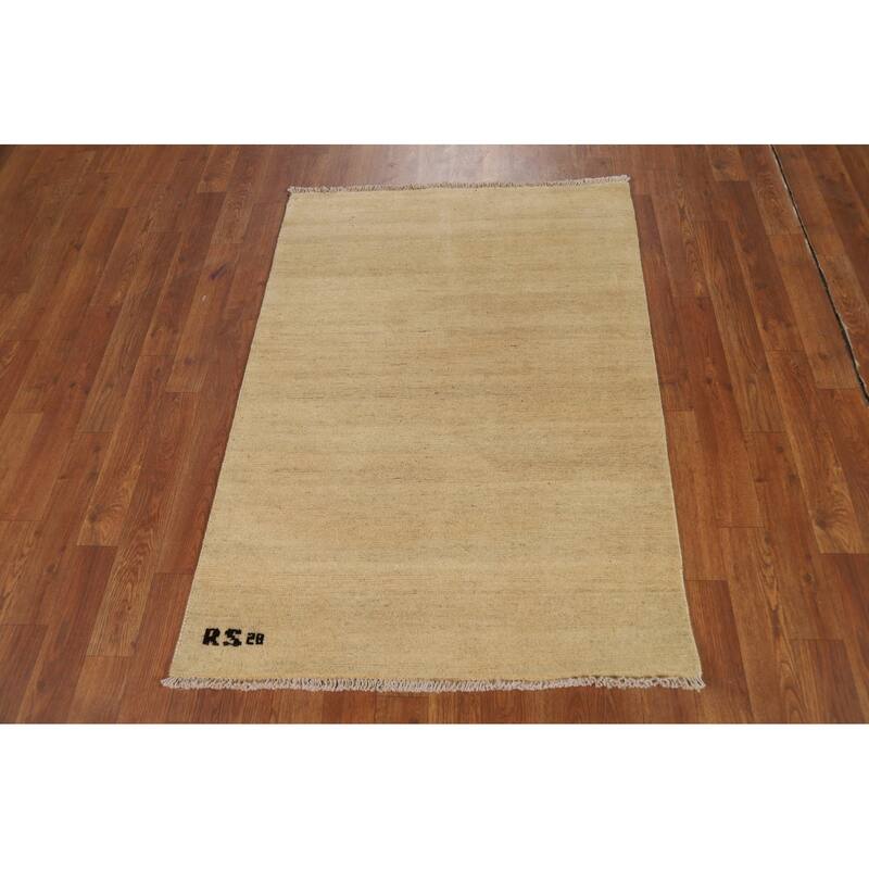 Modern Beige Gabbeh Oriental Foyer Rug Hand-Knotted Wool Carpet - 2'9"x 3'11"