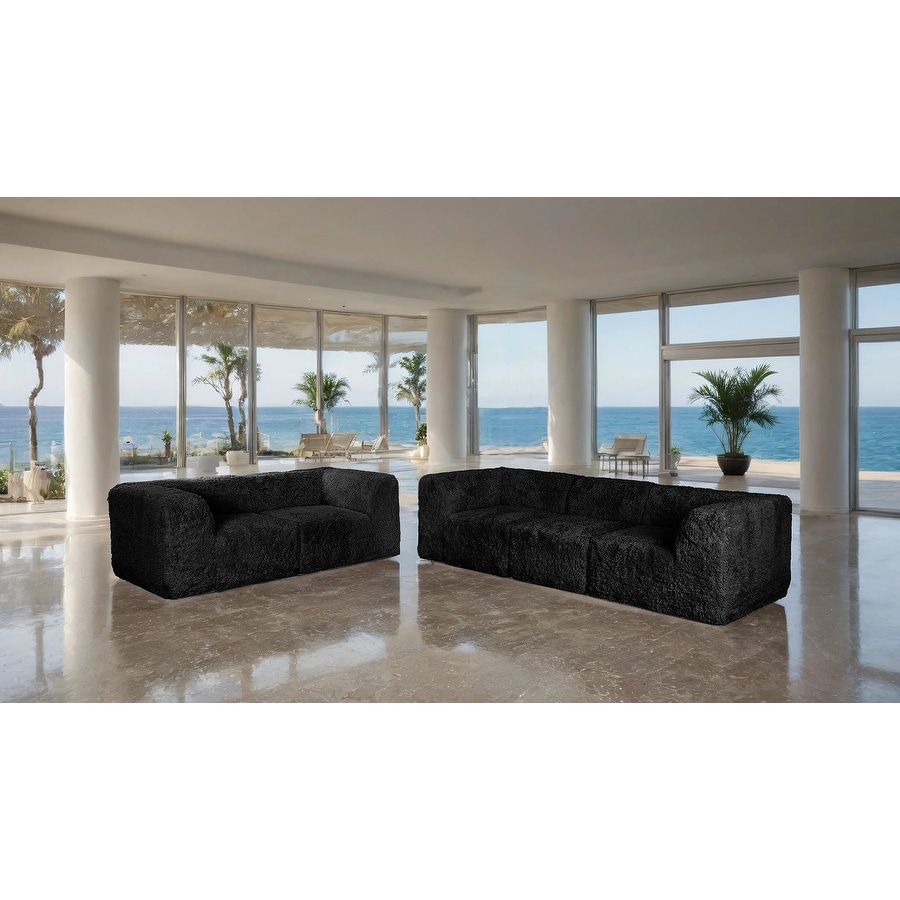 2pc Black Modular Design Track Arms Compressed Sofa Furniture Set