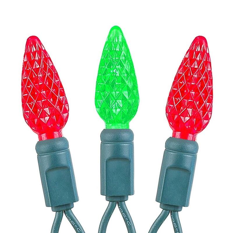 70 Light C6 LED Christmas Mini Light Set, Red/Green, Green Wire, 24 Feet - Large