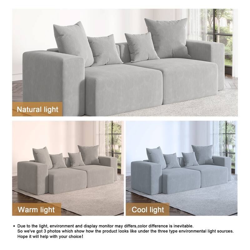 2 Set Oversized Corduroy Sectional Sofa Square Arm