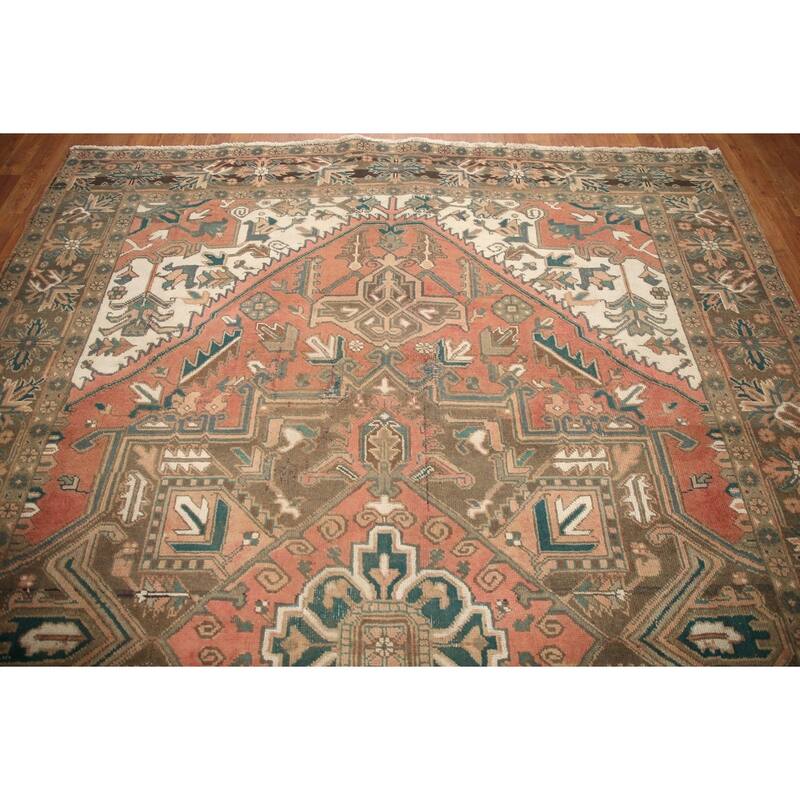 Hand Knotted Oriental 100% Wool Carpet Traditional Medallion Coral Heriz Area Rug - 10' 6'' X 7' 6''