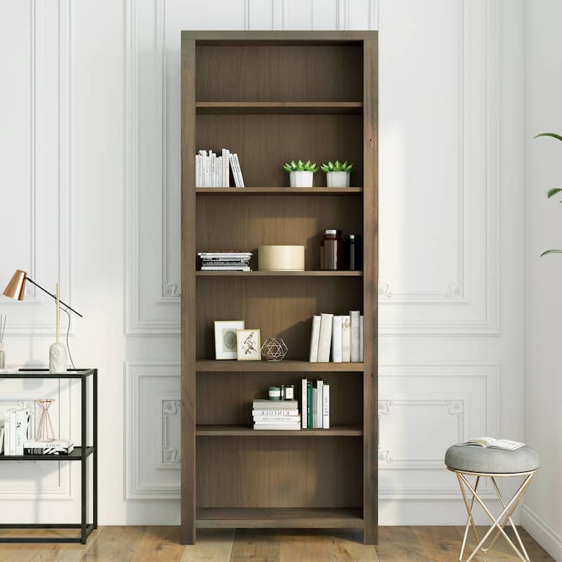 Bridgevine Home Joshua Creek 84 inch high 6-shelf Bookcase, No Assembly Required, Barnwood Finish