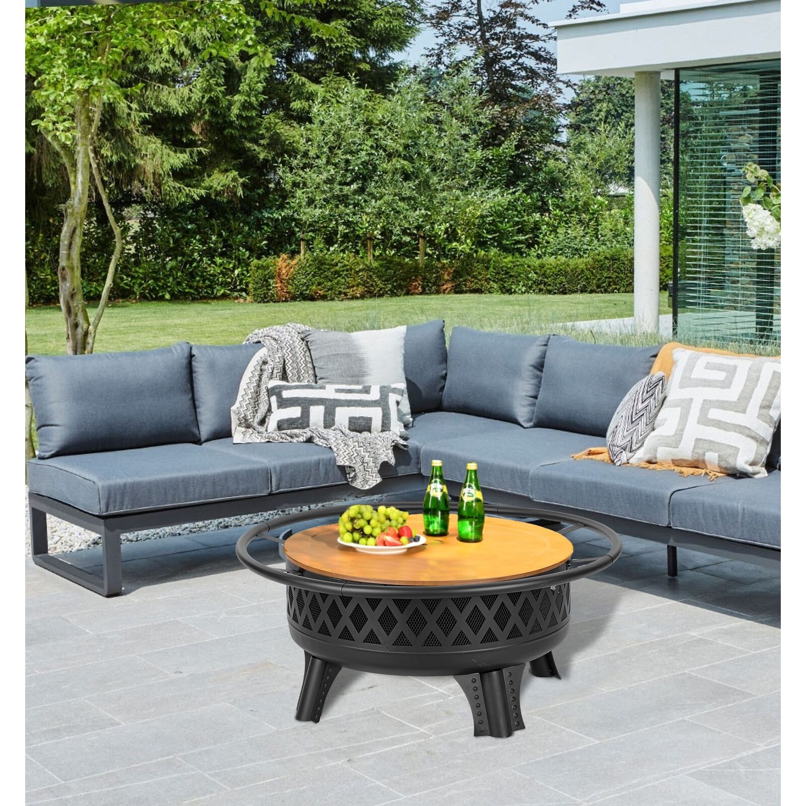 Lava Star 38-Inch Wood Burning Fire Pit with Grill & Lid - Bed