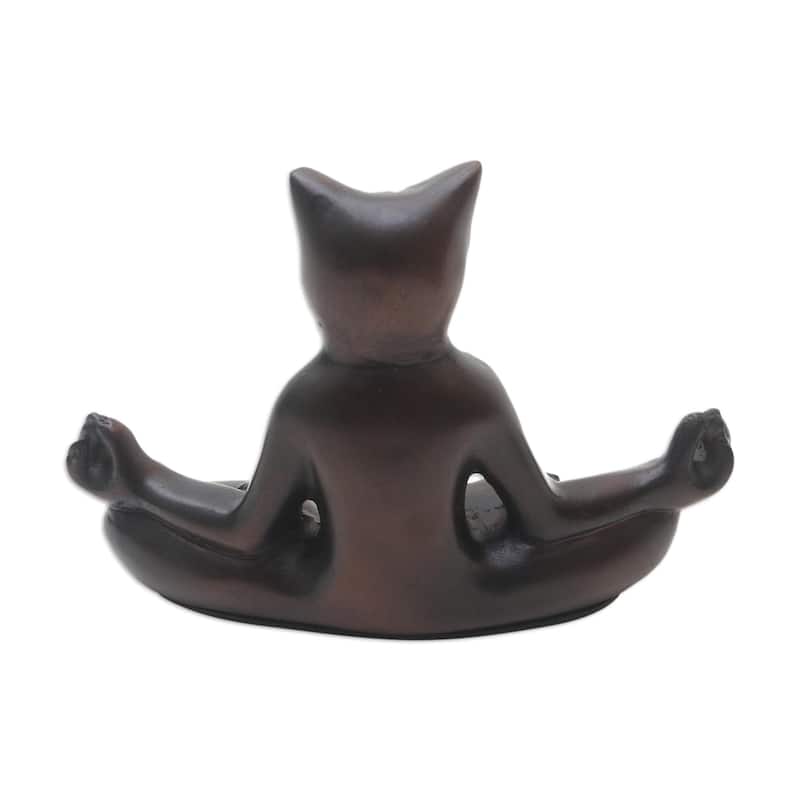 Novica Handmade Cat Meditation Cement Statuette