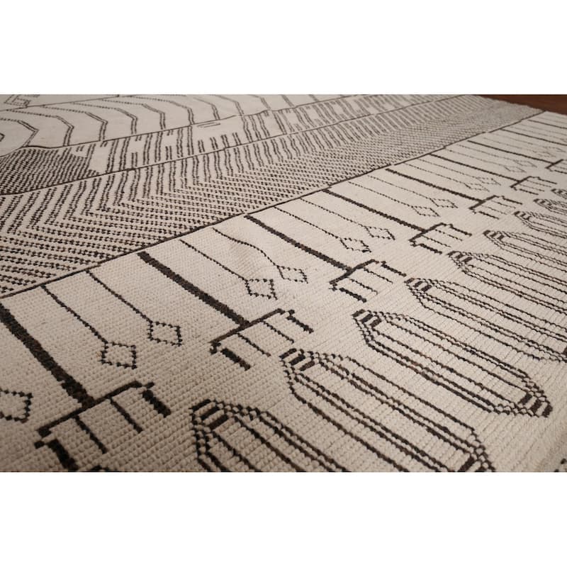 Abstract Moroccan Large Area Rug Handmade Oriental Wool Carpet - 9'11"x 14'5"