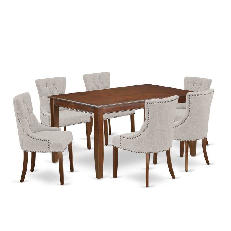 HomeStock 7-Piece Rectangle Mahogany Finish Solid Wood Top Dining Table with 6 Parson Chairs with Lattice Back