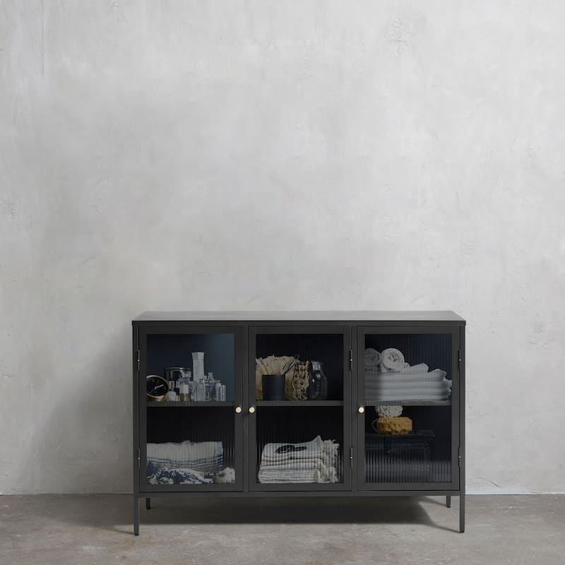 Rye Studio Brianne Modern Metal & Glass 3-Door Sideboard - Black