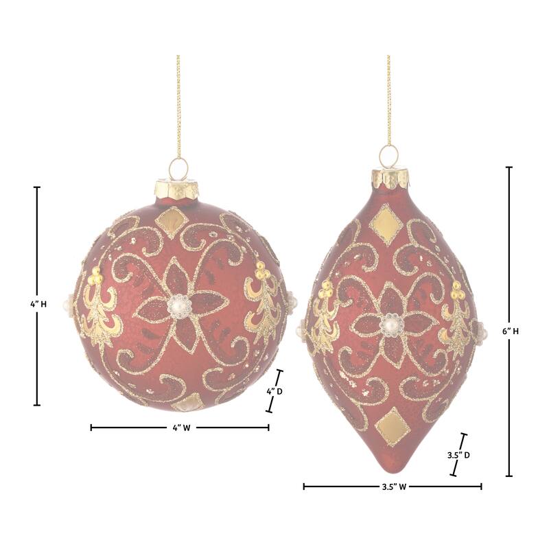 4-6" Glass Fluerette Finial and Ball Oranment Set of 6