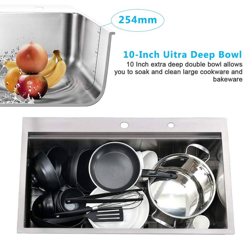 PROOX 30 in.W x 22 in. D Single Drop-in Stainless Steel Kitchen Workstation Sink w/ Strainer
