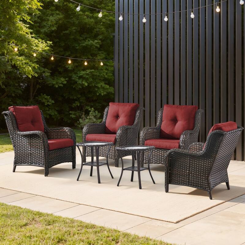 Gymojoy 6-Piece Outdoor Wicker Patio Set - 4 Chairs & 2 Side Tables, All-Weather for Deck, Garden, Pool