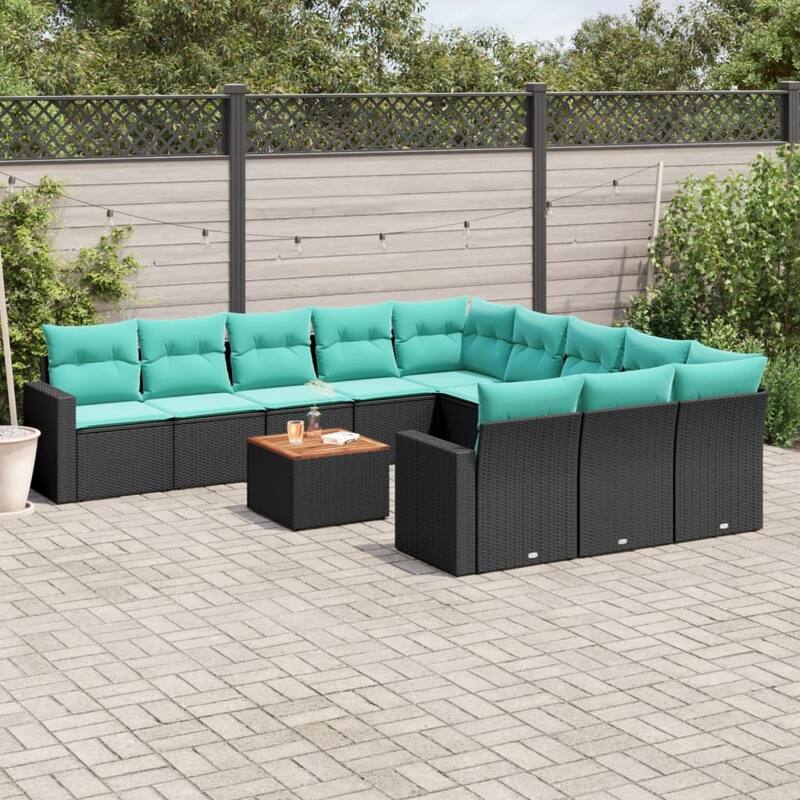 vidaXL 12 Piece Patio Sofa Set with Cushions Black Poly Rattan - 24.4 x 24.4 x 27.2