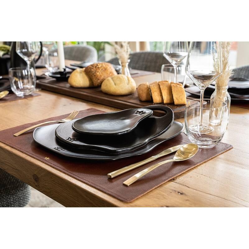 Appetizer Side Plate/Spoon Rest Ceramic Black Matt- Set of 4 - Black Matt