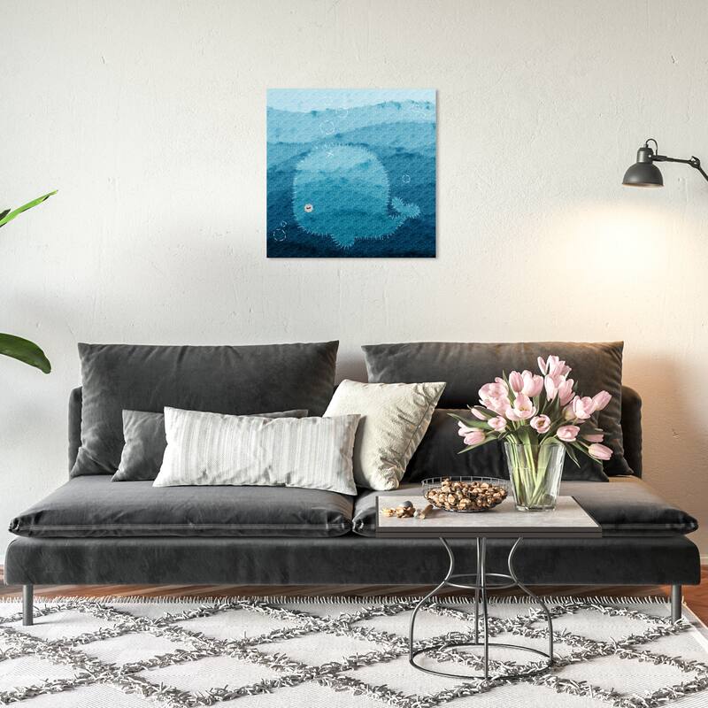 Wynwood Studio Canvas Animals Stitched Whale Blue and Light Blue Rustic Wall Art Canvas Print - 20 x 20