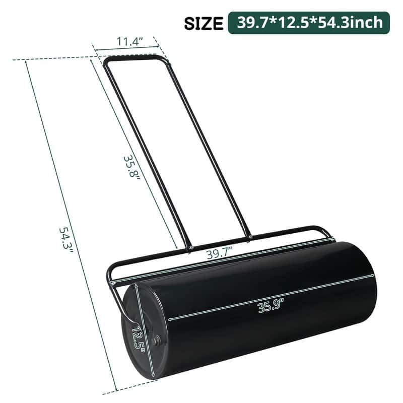 36in. Black Iron Lawn Roller - N/A