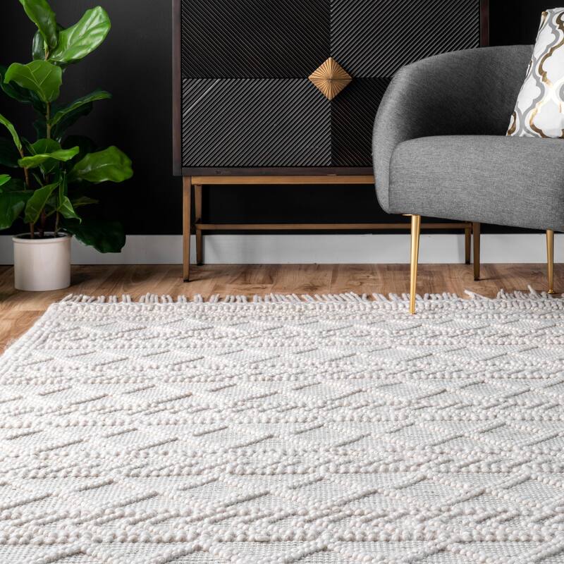 Nuloom Contemporary Handmade Flatweave Dot Aztec Indian Trellis Tassel Area Rug