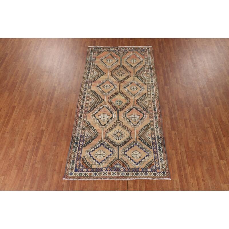 Orange Geometric Bakhtiari Persian Vintage Rug Handmade Wool Carpet - 5'0" x 10'0"