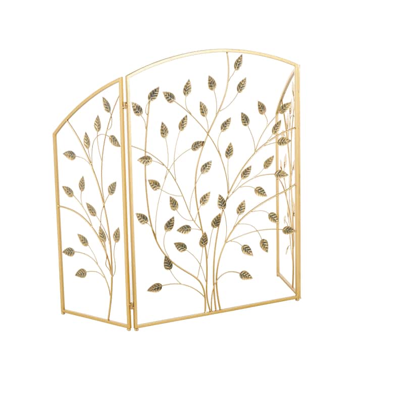 Metal Leaf Foldable 3 Panel Fireplace Screen - Gold - Roche River Decor