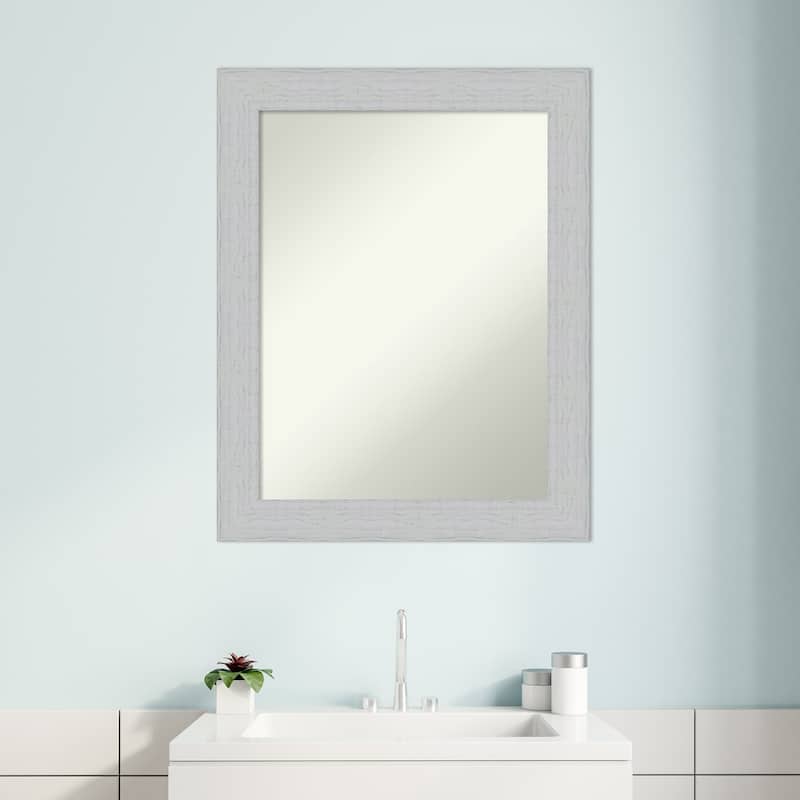 Non-Beveled Wood Bathroom Wall Mirror - Shiplap White Frame