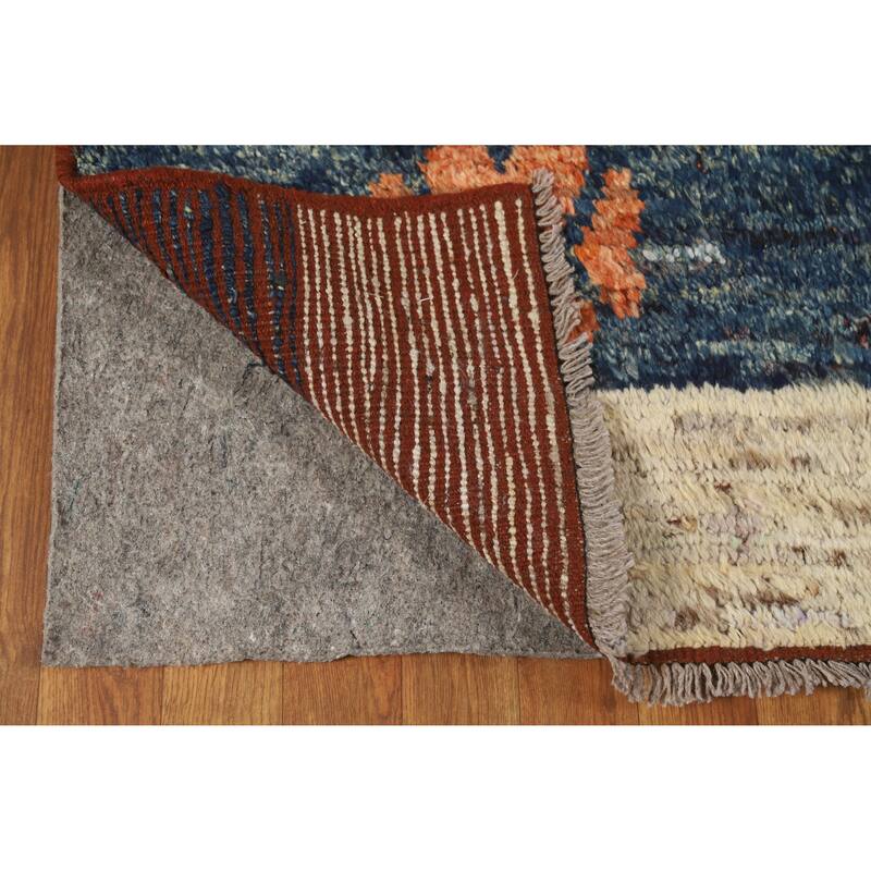 Striped Colorful Moroccan Oriental Area Rug Hand-Knotted Wool Carpet - 6'9" x 9'8"